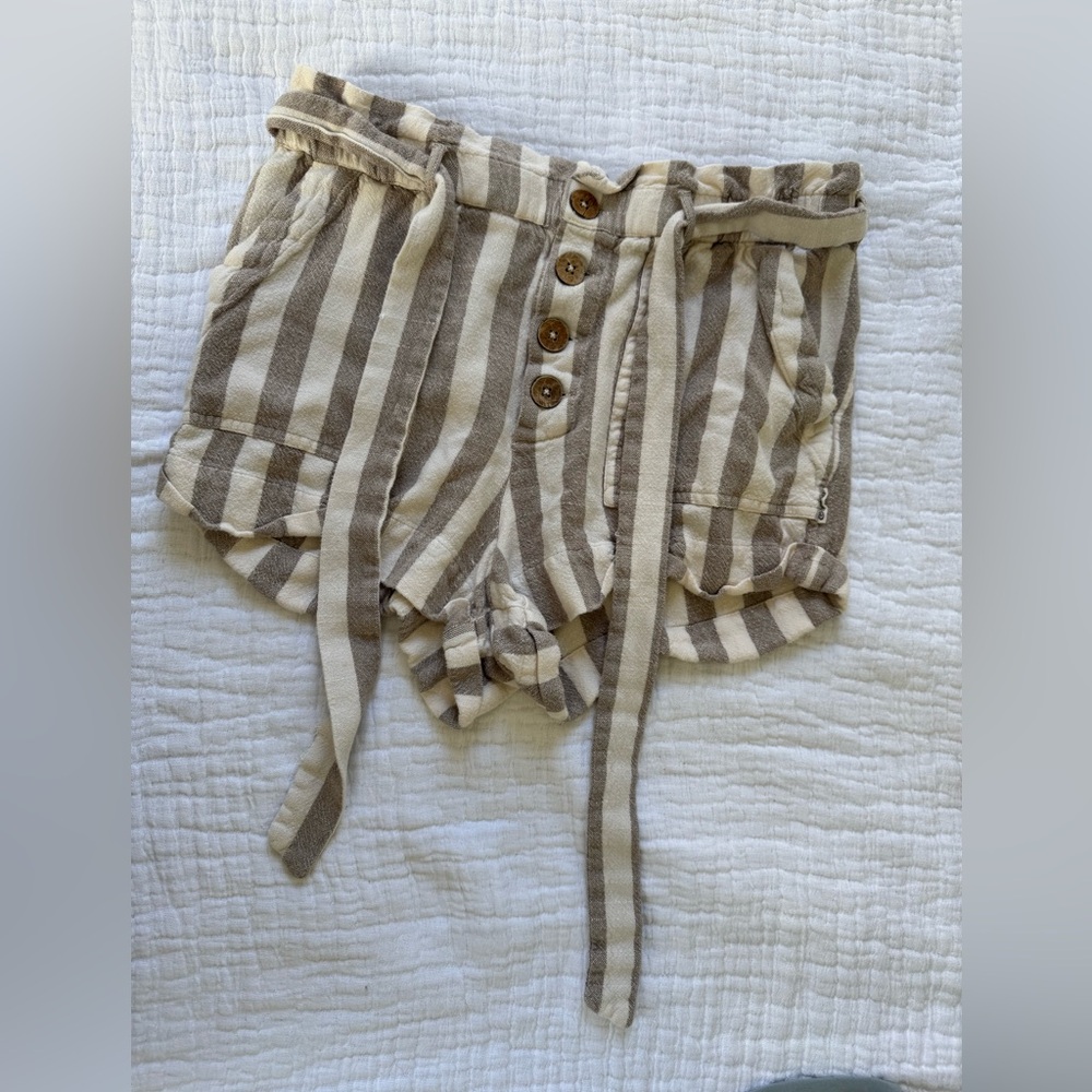 Rip Curl High Waist Striped Brown and Cream Shorts
